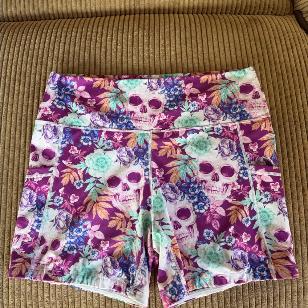 Constantly Varied Gear Purple Floral Skull Athletic Shorts